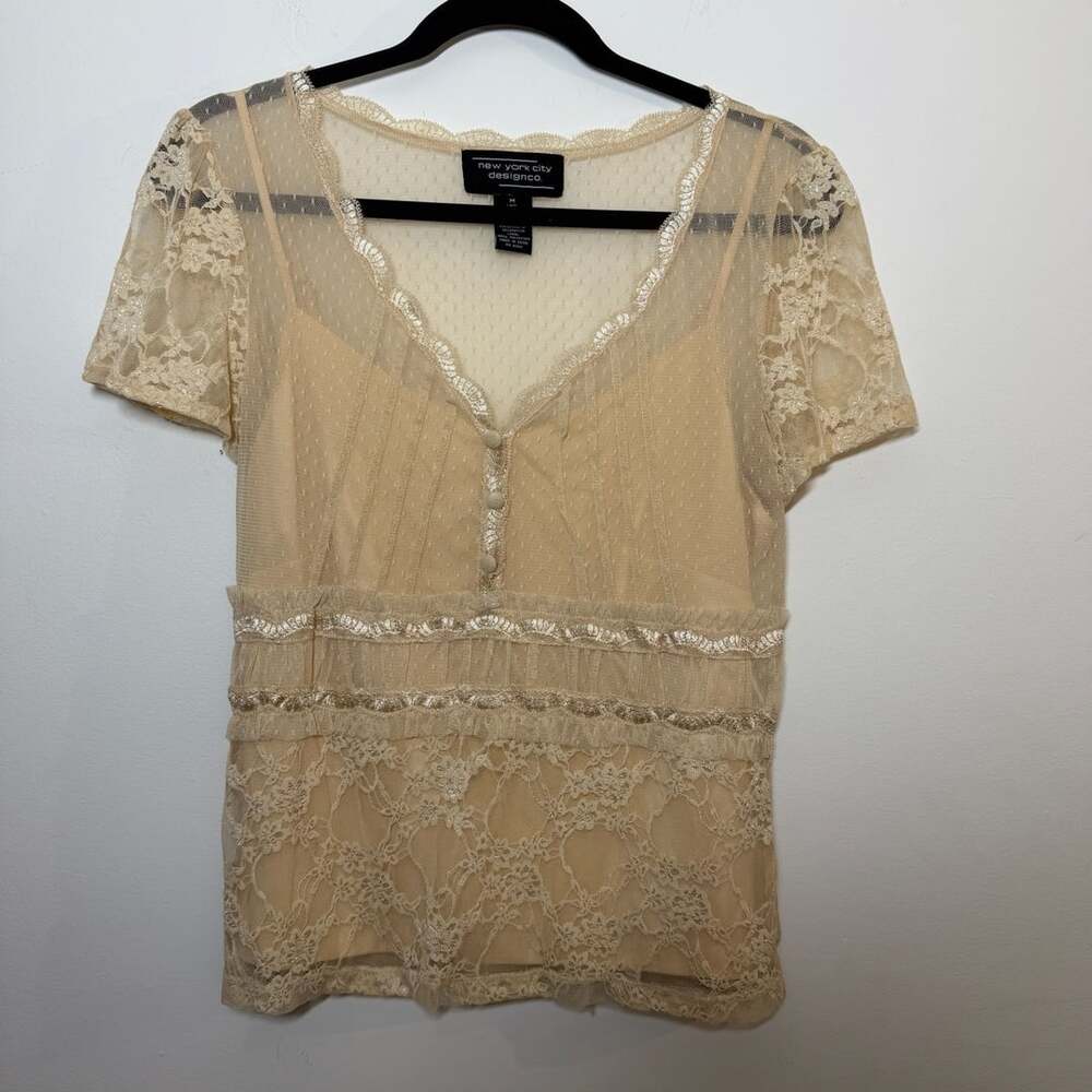 Vintage Y2K New York City Design Co Cream Lace Babydoll Cami Top Size M